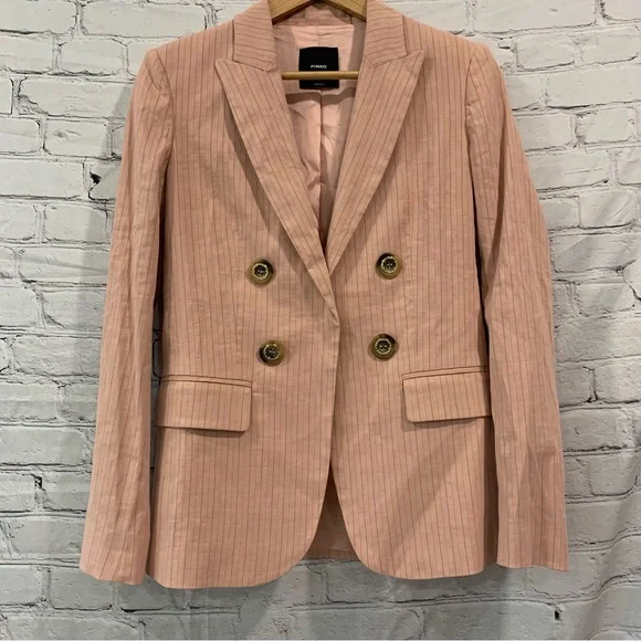 NEW Pinko Linen Double Breasted Pink Pinstripe Blazer Size 2 - Picture 6 of 12